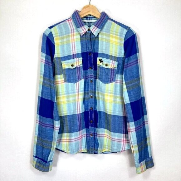 🔥3/$15🔥Abercrombie & Fitch Button Down Plaid Shirt Soft Causal Preppy School L - Picture 1 of 6